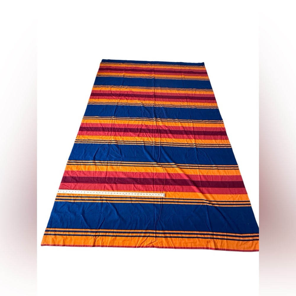 Pendleton Flannel Fabric Cotton Flat Sheet Twin Size Orange Blue Burgundy